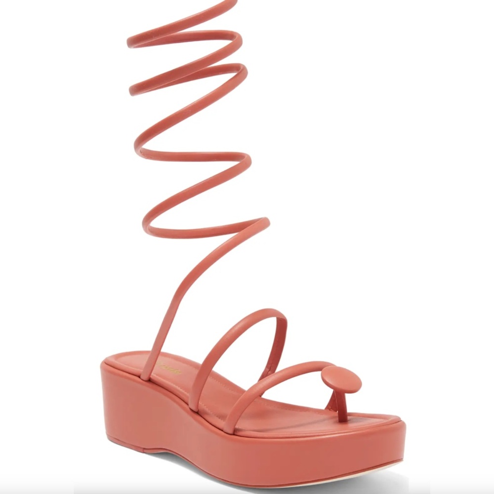 Cult Gaia Alba Jasper Leather Coil Wrap Strappy Platform Wedge Sandals Pumps